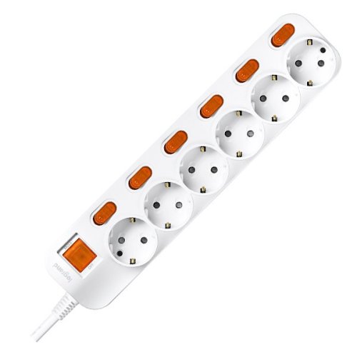 Удлинитель с заземлением и выключателем Legrand Anam 6-м 4,5м с индив. выкл. 3500Вт белый   картинка 